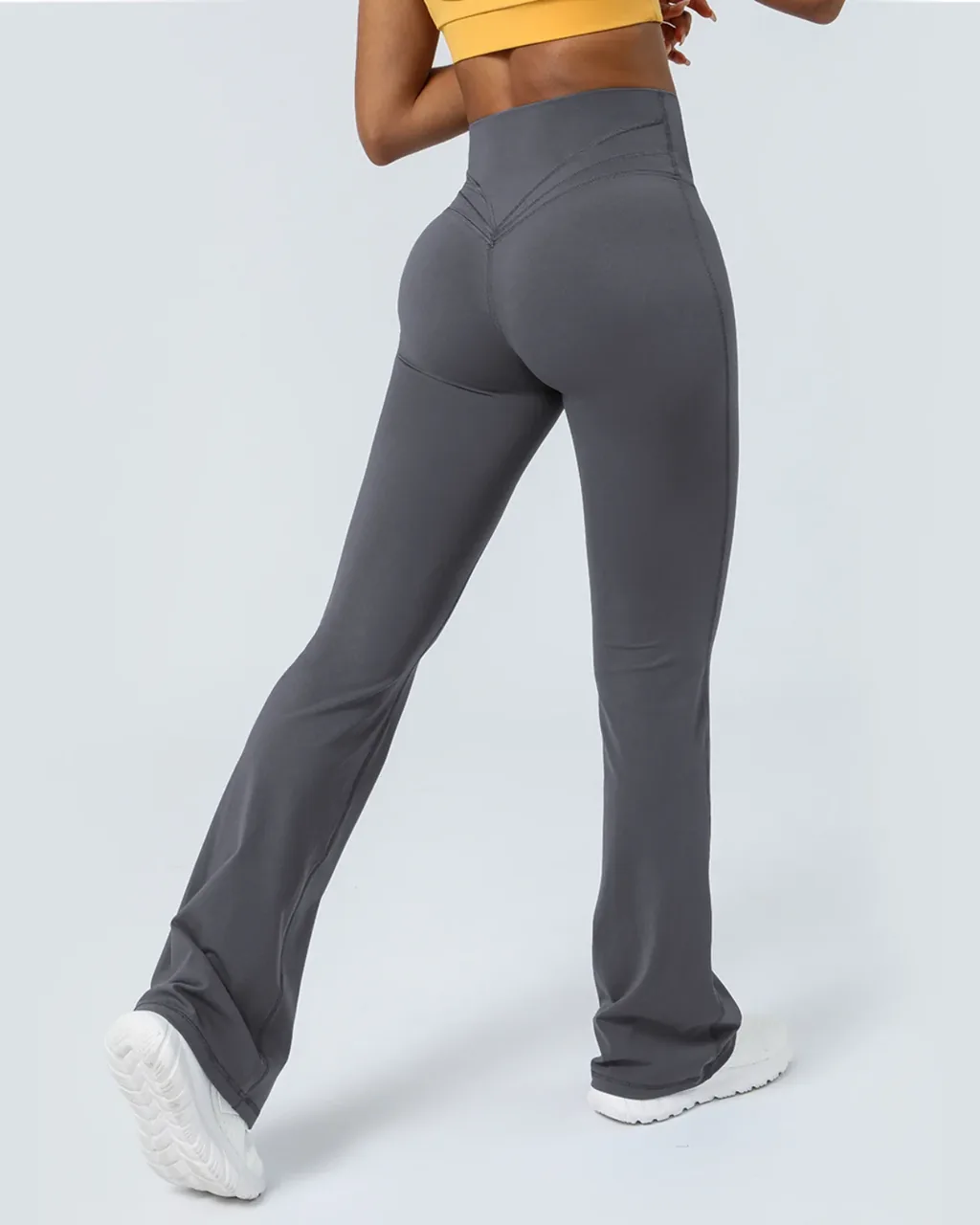 Pantalones De Cintura Alta Con Elevación De Caderas Y Pierna Ancha - gris oscuro