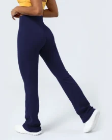 High Waist Hip Lifting Wide Leg Flare Pants, Breathable Moisture Wicking Long Pants - dark navy