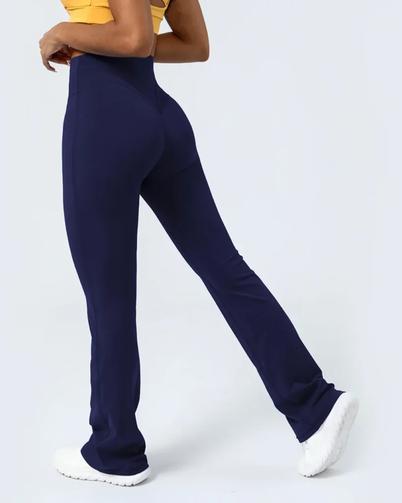 High Waist Hip Lifting Wide Leg Flare Pants, Breathable Moisture Wicking Long Pants - dark navy