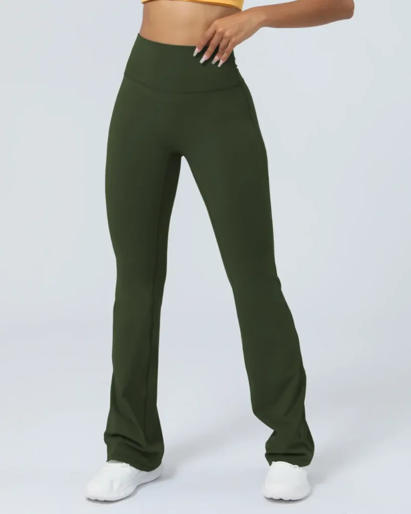 High Waist Hip Lifting Wide Leg Flare Pants, Breathable Moisture Wicking Long Pants - olive green