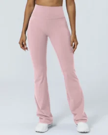 High Waist Hip Lifting Wide Leg Flare Pants, Breathable Moisture Wicking Long Pants - Pink