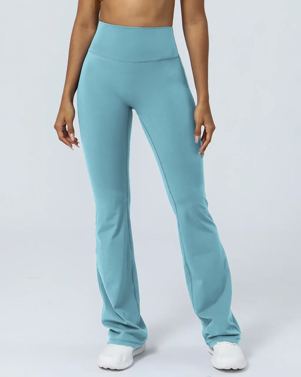 Pantalones De Cintura Alta Con Elevación De Caderas Y Pierna Ancha - verde azulado