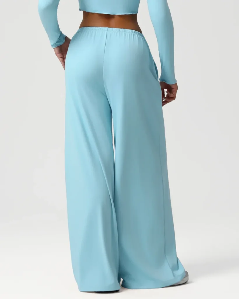 Pantalones Yoga Otoño-Invierno De Cintura Baja Con Cordón Y Pierna Ancha - azul cielo