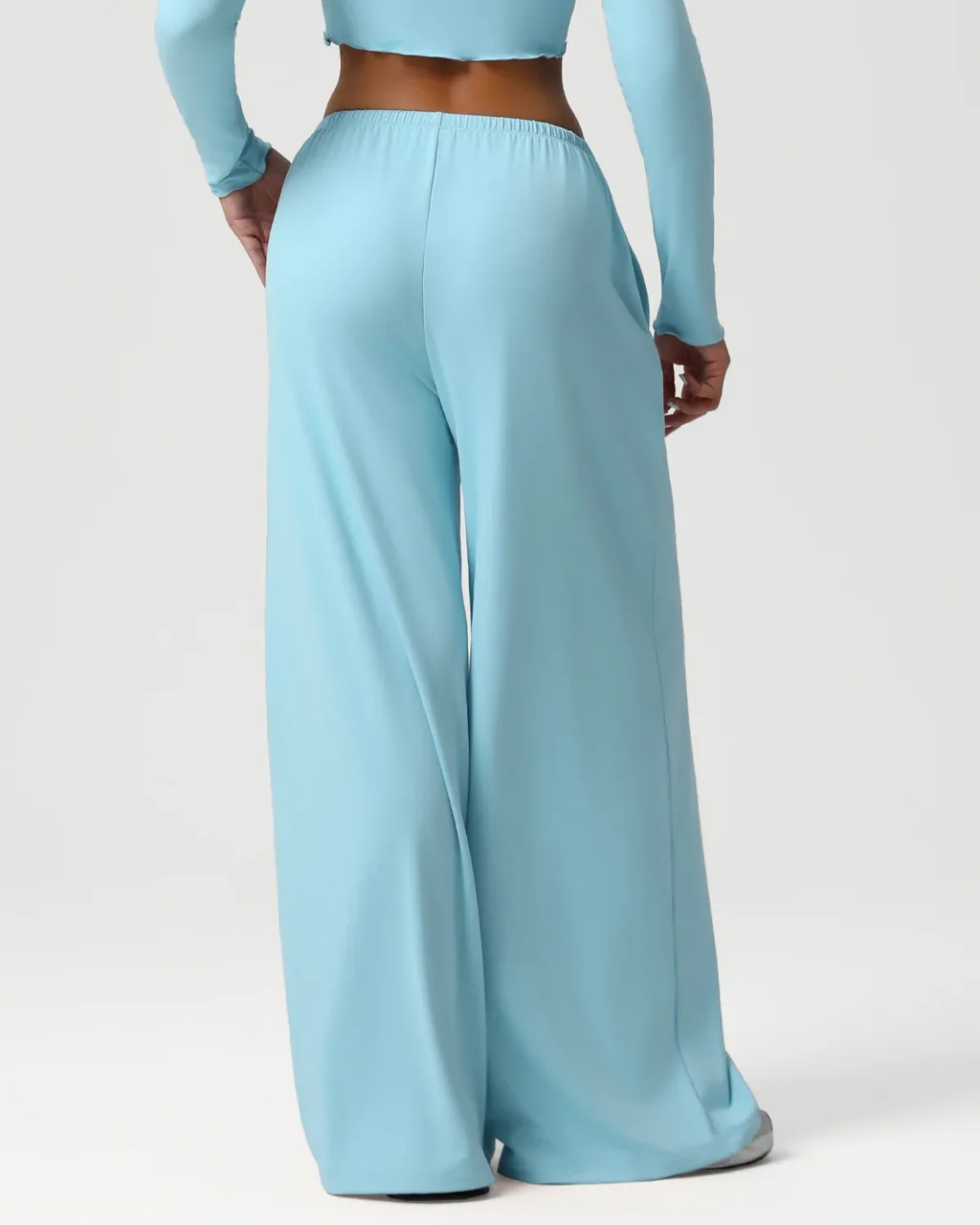 Pantalones Yoga Otoño-Invierno De Cintura Baja Con Cordón Y Pierna Ancha - azul cielo