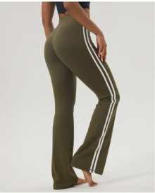 Color Block Stripe Hip Lifting Flare Yoga Pants - dirt green