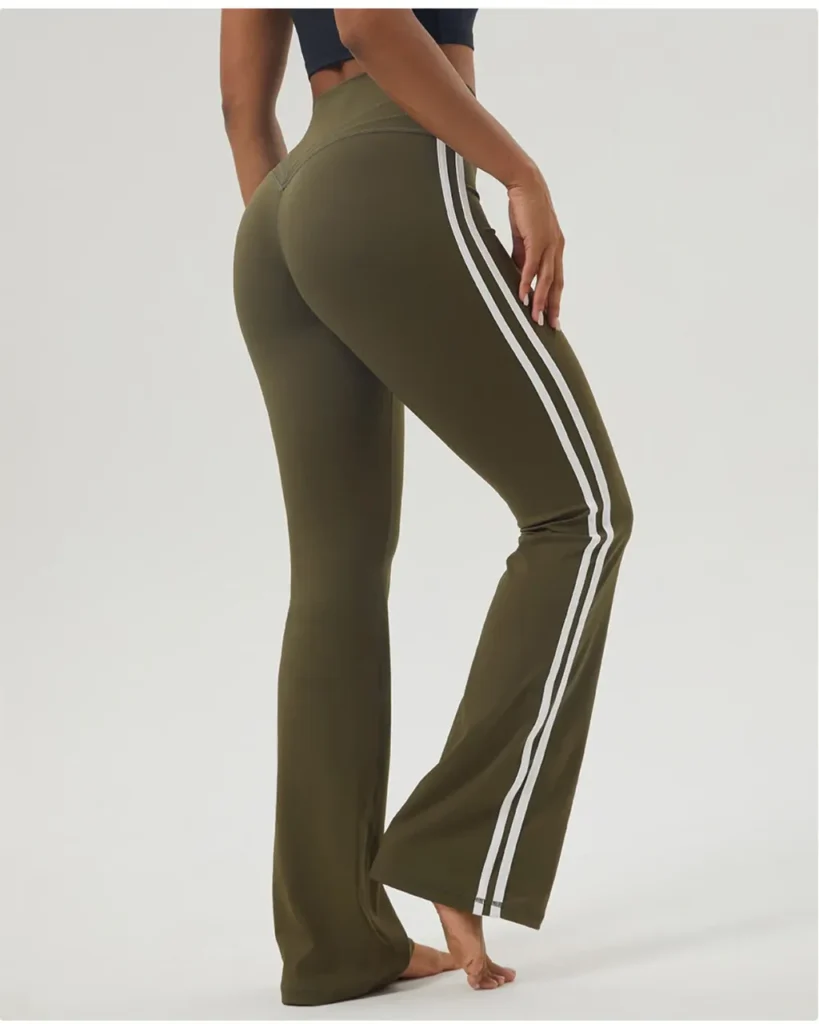 Color Block Stripe Hip Lifting Flare Yoga Pants - dirt green