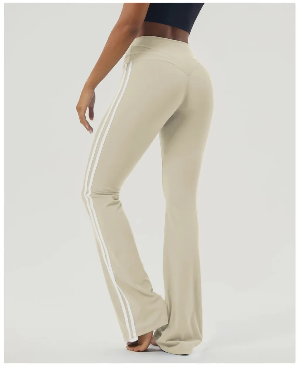 Pantalones Yoga Con Estampado De Bloques Y Flare - off blanco