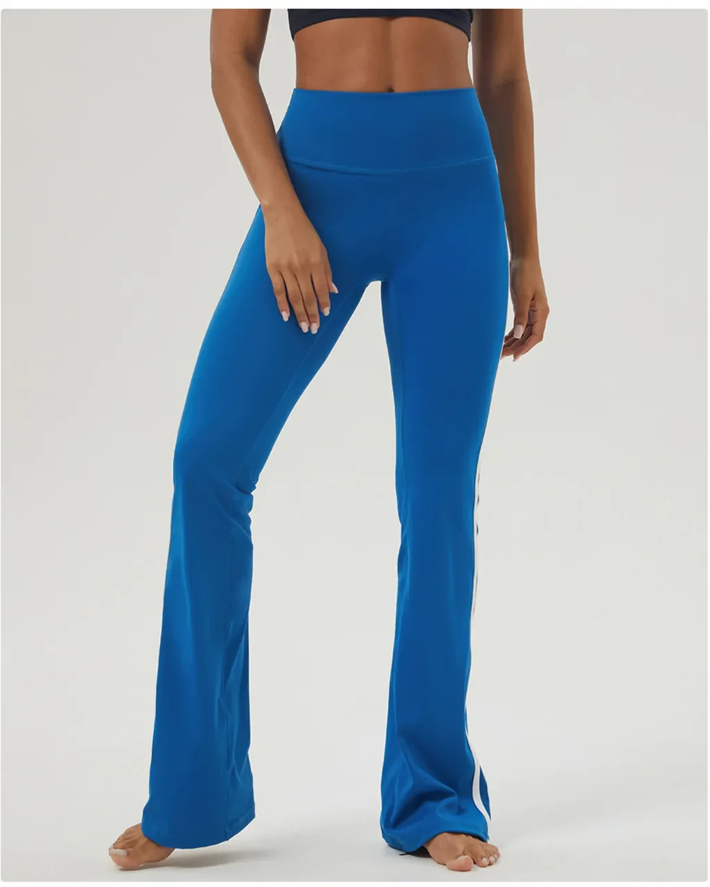 Pantalones Yoga Con Estampado De Bloques Y Flare - azul real