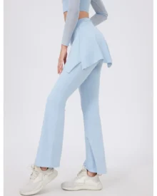 Ruched Hip Lifting 2-Piece Flare Yoga Pants With Butt Cover - Baby Blue