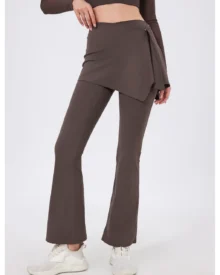Ruched Hip Lifting 2-Piece Flare Yoga Pants With Butt Cover - Dark Grey