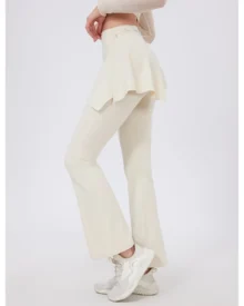 Ruched Hip Lifting 2-Piece Flare Yoga Pants With Butt Cover - off white
