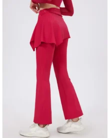 Ruched Hip Lifting 2-Piece Flare Yoga Pants With Butt Cover - Red