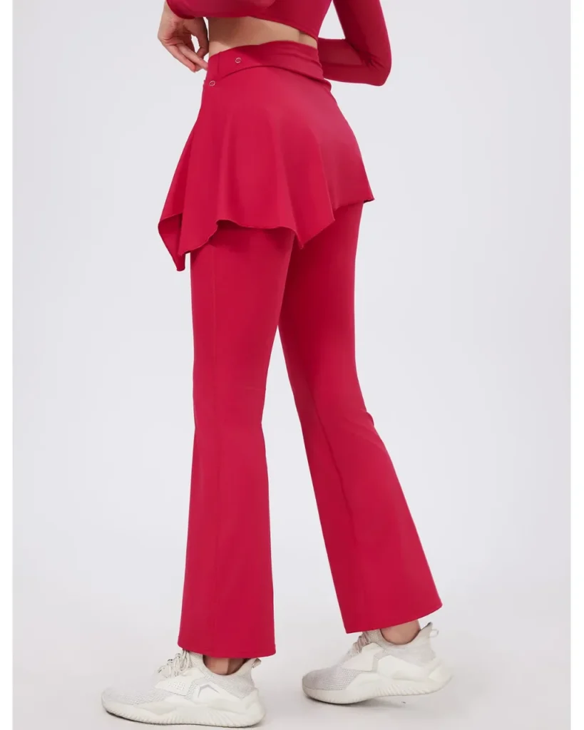 Ruched Hip Lifting 2-Piece Flare Yoga Pants With Butt Cover - Red