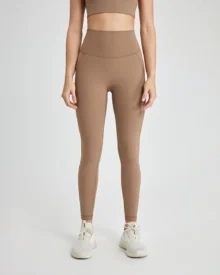 One Piece Seamless Naked Feel Yoga Pants Butt Lifting Sports Pants With Back Pocket - coffee