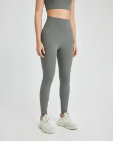 One Piece Seamless Naked Feel Yoga Pants Butt Lifting Sports Pants With Back Pocket - Grey