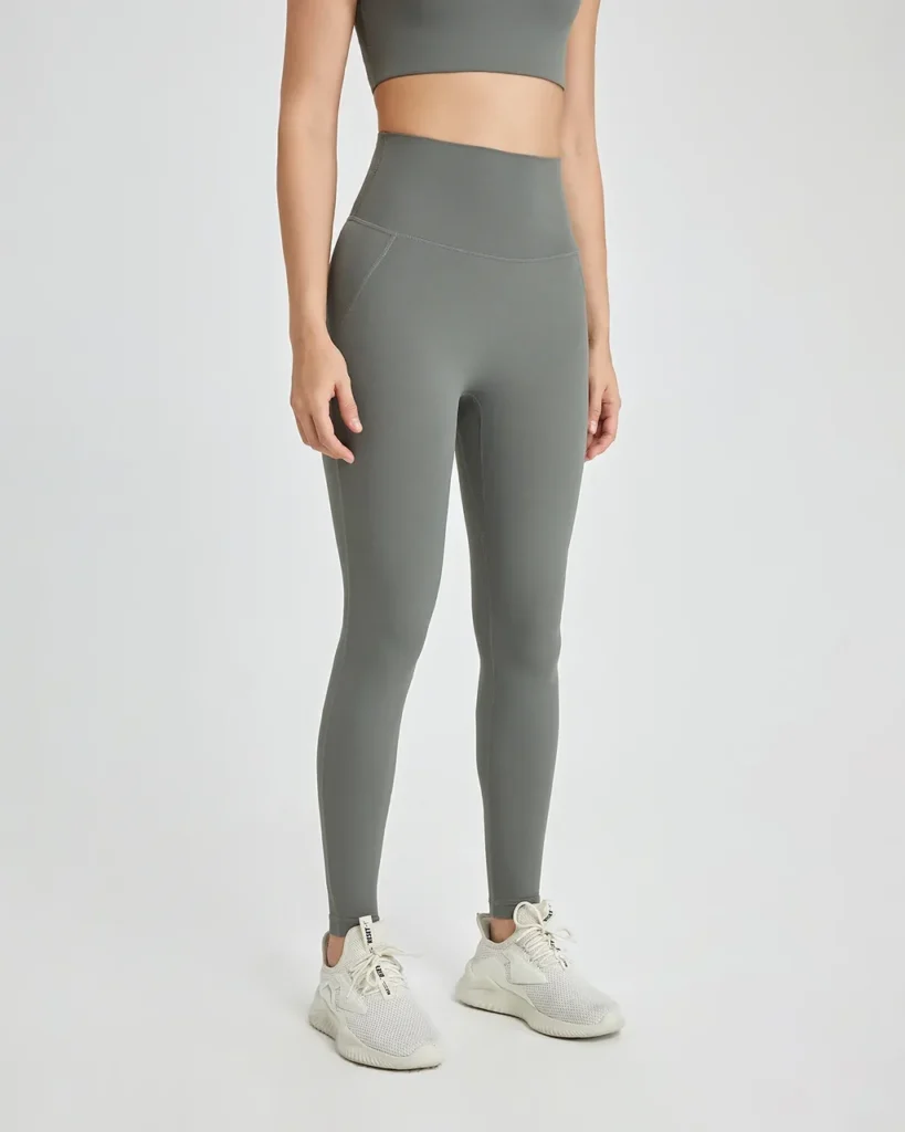 One Piece Seamless Naked Feel Yoga Pants Butt Lifting Sports Pants With Back Pocket - Grey