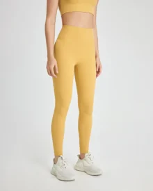 One Piece Seamless Naked Feel Yoga Pants Butt Lifting Sports Pants With Back Pocket - Mustard