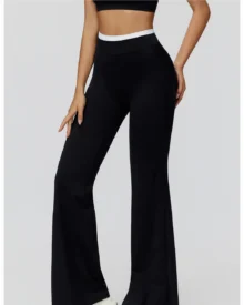 Color Block Nude Feel High Waist Fake Flared Pants - Black