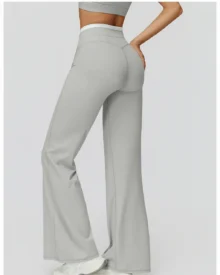 Color Block Nude Feel High Waist Fake Flared Pants - Light Grey