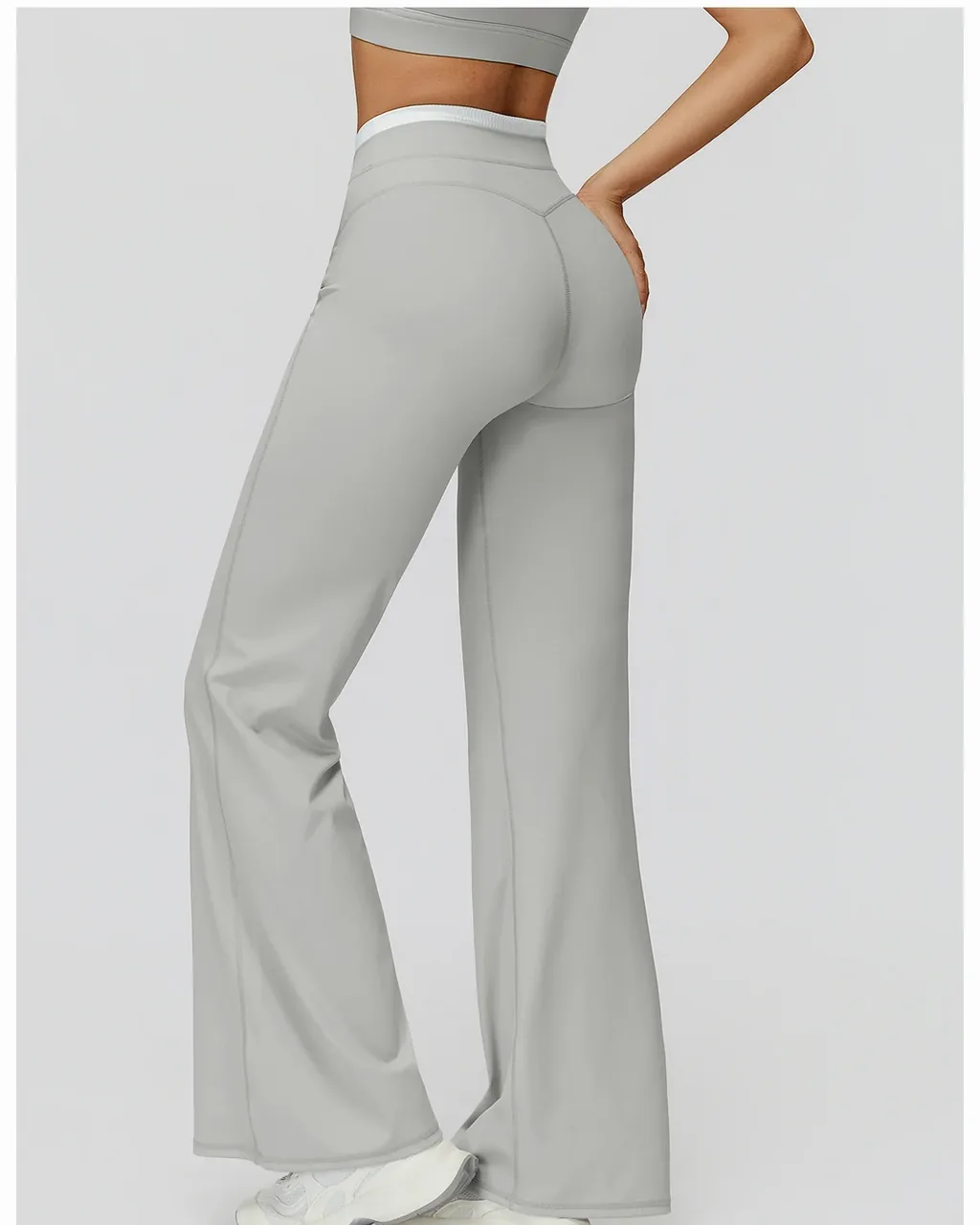 Pantalones High Waist Con Efecto Volumen En Color Bloque - gris claro