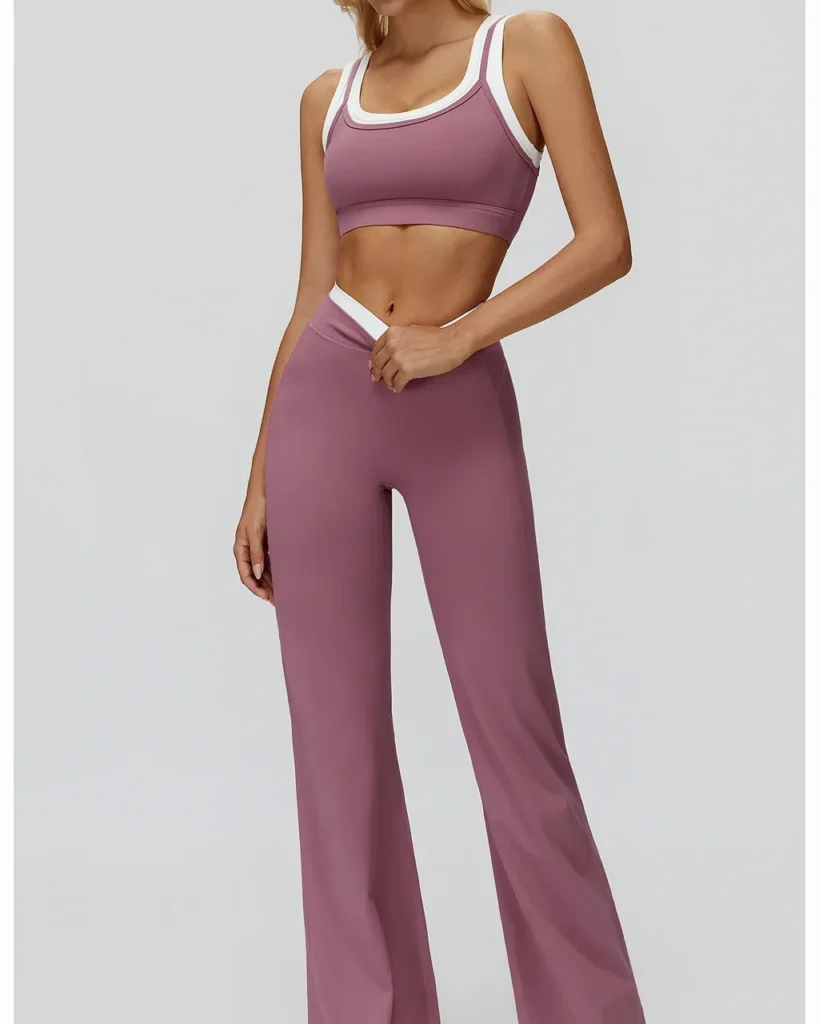 Color Block Nude Feel High Waist Fake Flared Pants - Purple