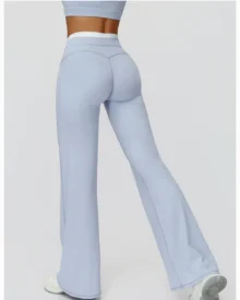 Color Block Nude Feel High Waist Fake Flared Pants - Silver