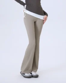 One Size Nude High Waist Flared Yoga Pants Butt Lifting Fitness Trousers - beige