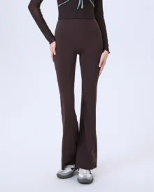 One Size Nude High Waist Flared Yoga Pants Butt Lifting Fitness Trousers - brown