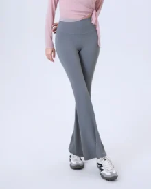 One Size Nude High Waist Flared Yoga Pants Butt Lifting Fitness Trousers - grey