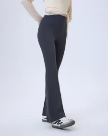 One Size Nude High Waist Flared Yoga Pants Butt Lifting Fitness Trousers - Navy