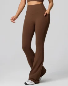 Pocket Fitness Pants - Wide-Leg Slimming Flared Sports Pants For Women - Brown