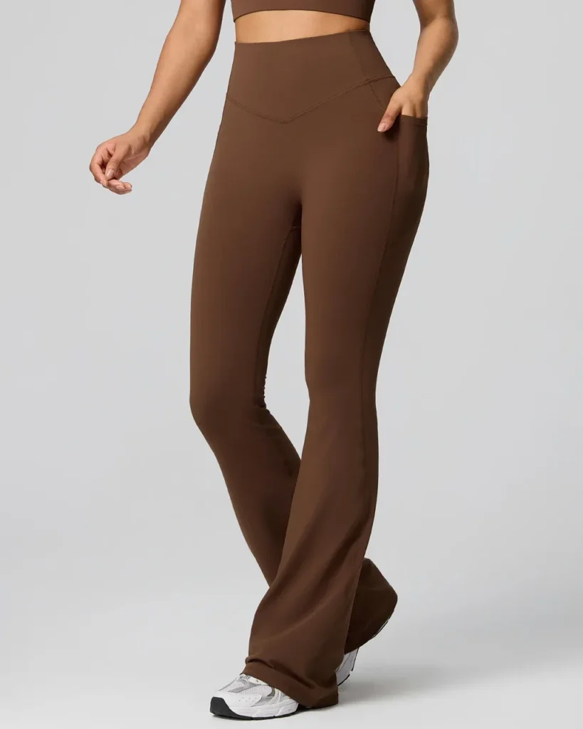 Pocket Fitness Pants - Wide-Leg Slimming Flared Sports Pants For Women - Brown