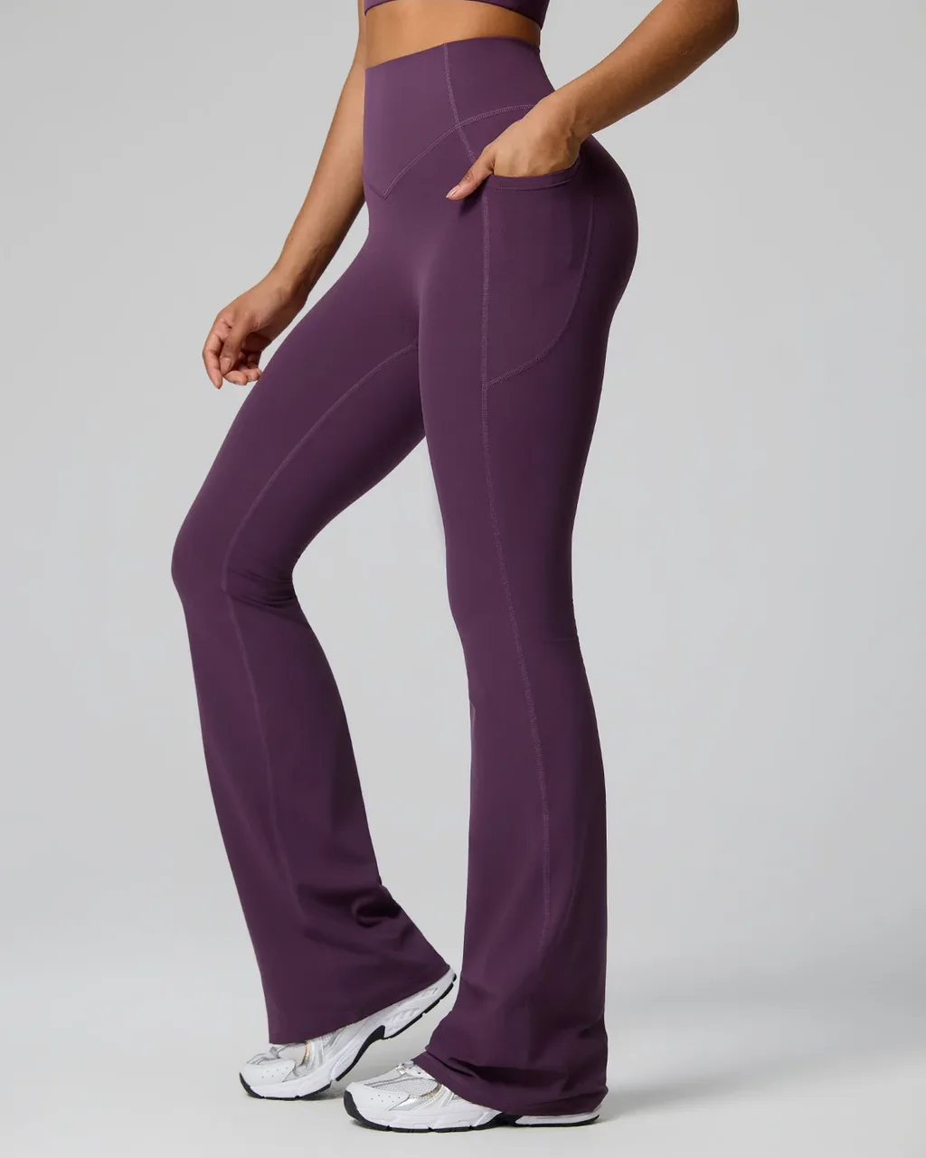 Pocket Fitness Pants - Wide-Leg Slimming Flared Sports Pants For Women - Plum