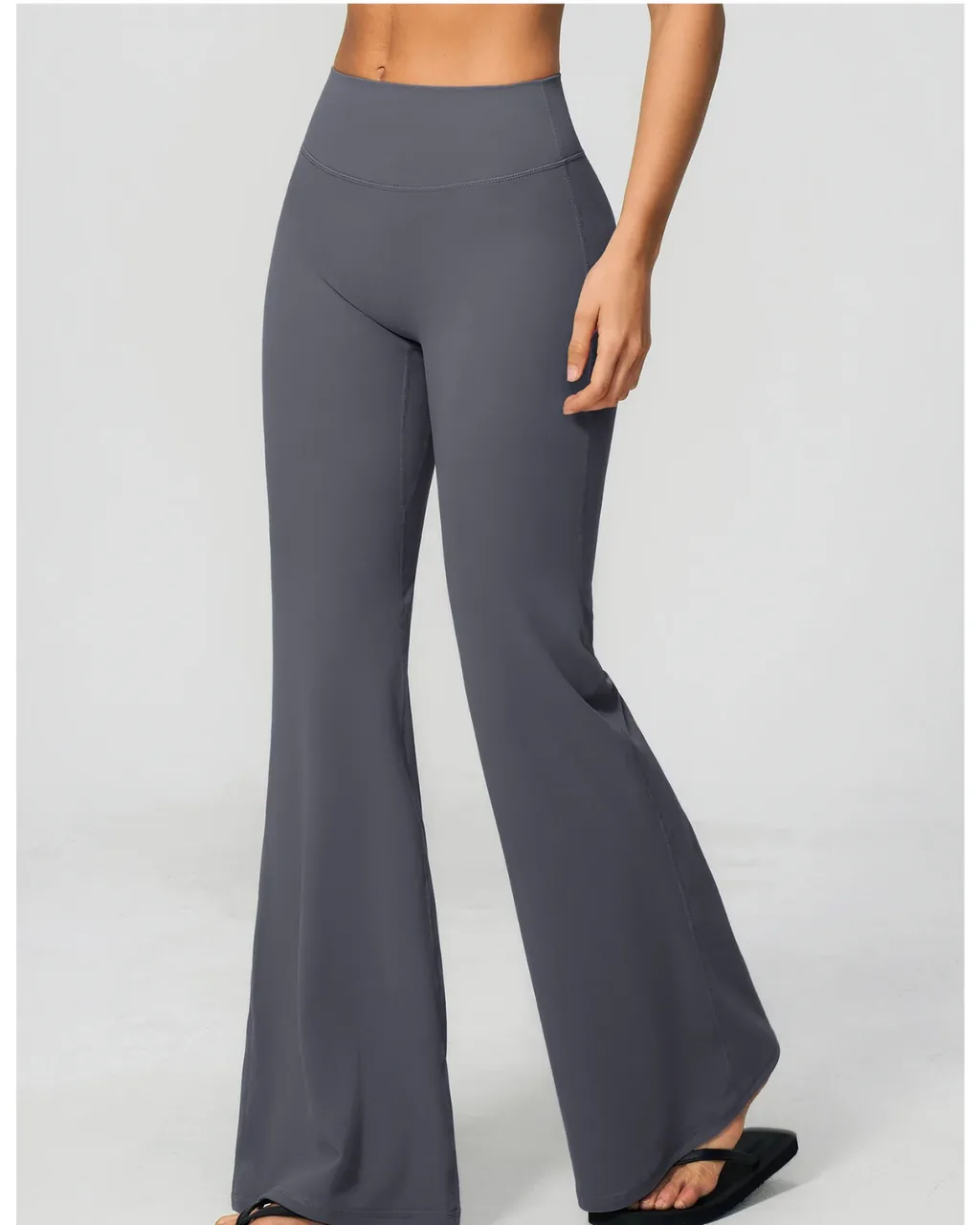 Slubbed Yoga High-Waisted Flared Pants - Dark Grey