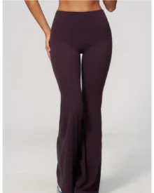 Slubbed Yoga High-Waisted Flared Pants - Dark Plum
