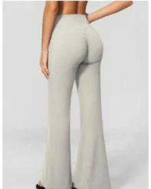 Slubbed Yoga High-Waisted Flared Pants - Light Grey