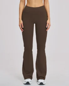 Brushed High-Waist Yoga Tight Wide-Leg Flare - Warm Dark Brown