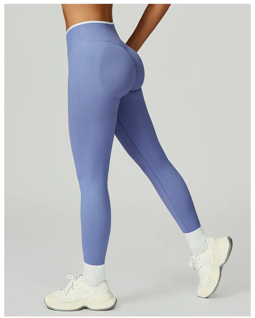 Seamless Color Block Trimming Yoga High Waist Slim - Dusty Dusty Blue Violet