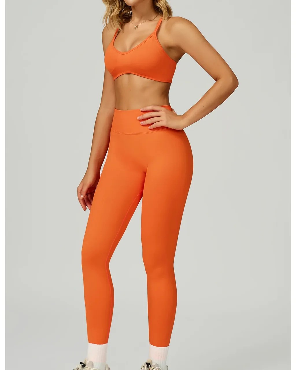 Leggings Yoga Cintura Alta Slim Con Bloques De Color - naranja