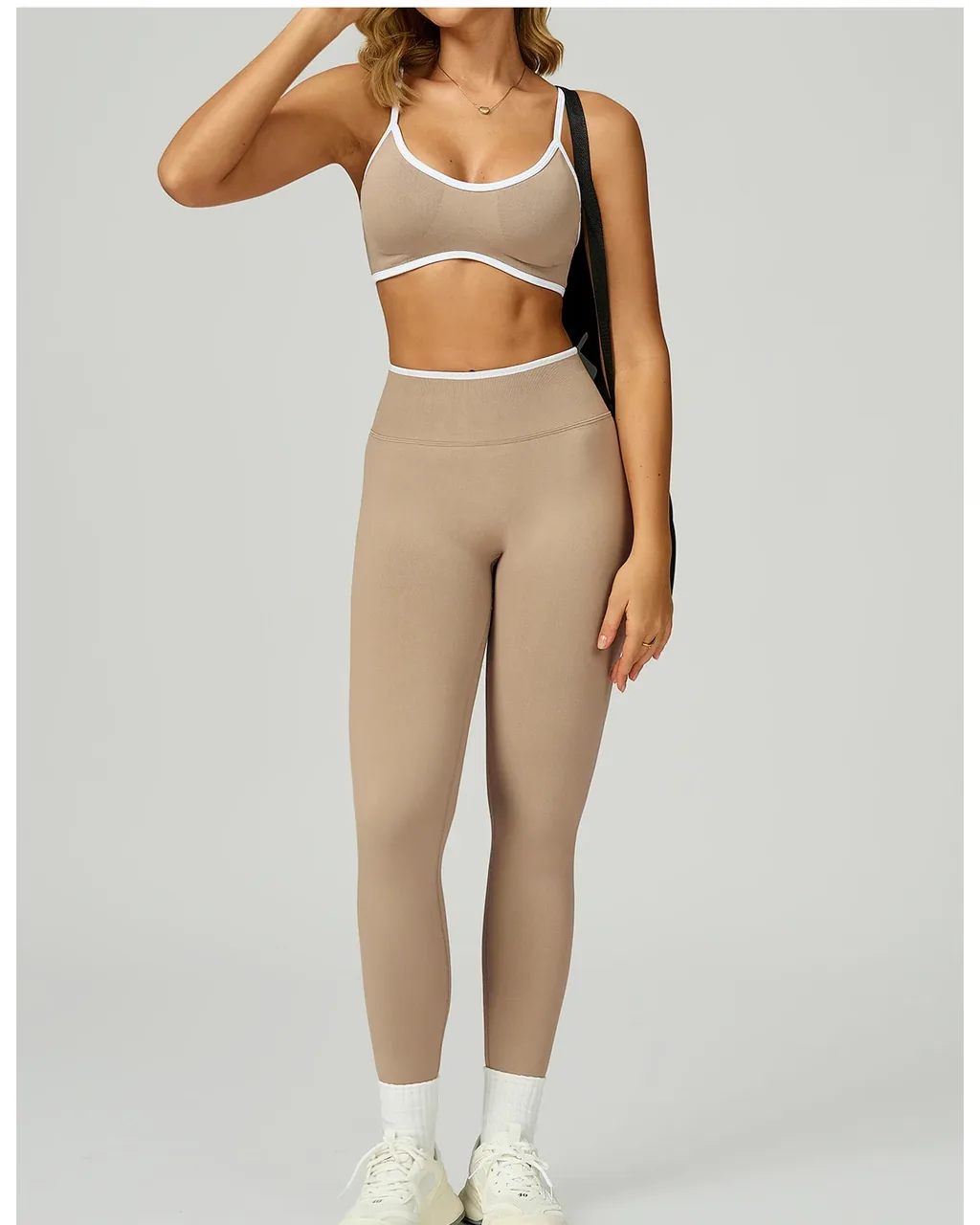 Leggings Yoga Cintura Alta Slim Con Bloques De Color - Warm Sand taupe