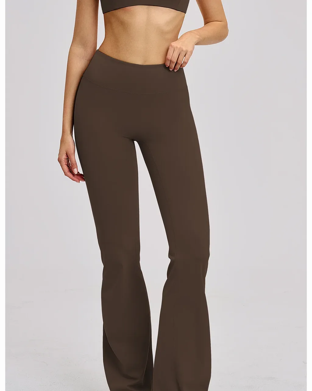Brushed High Waist Yoga Tight Wide Leg Flare Casual - Brown