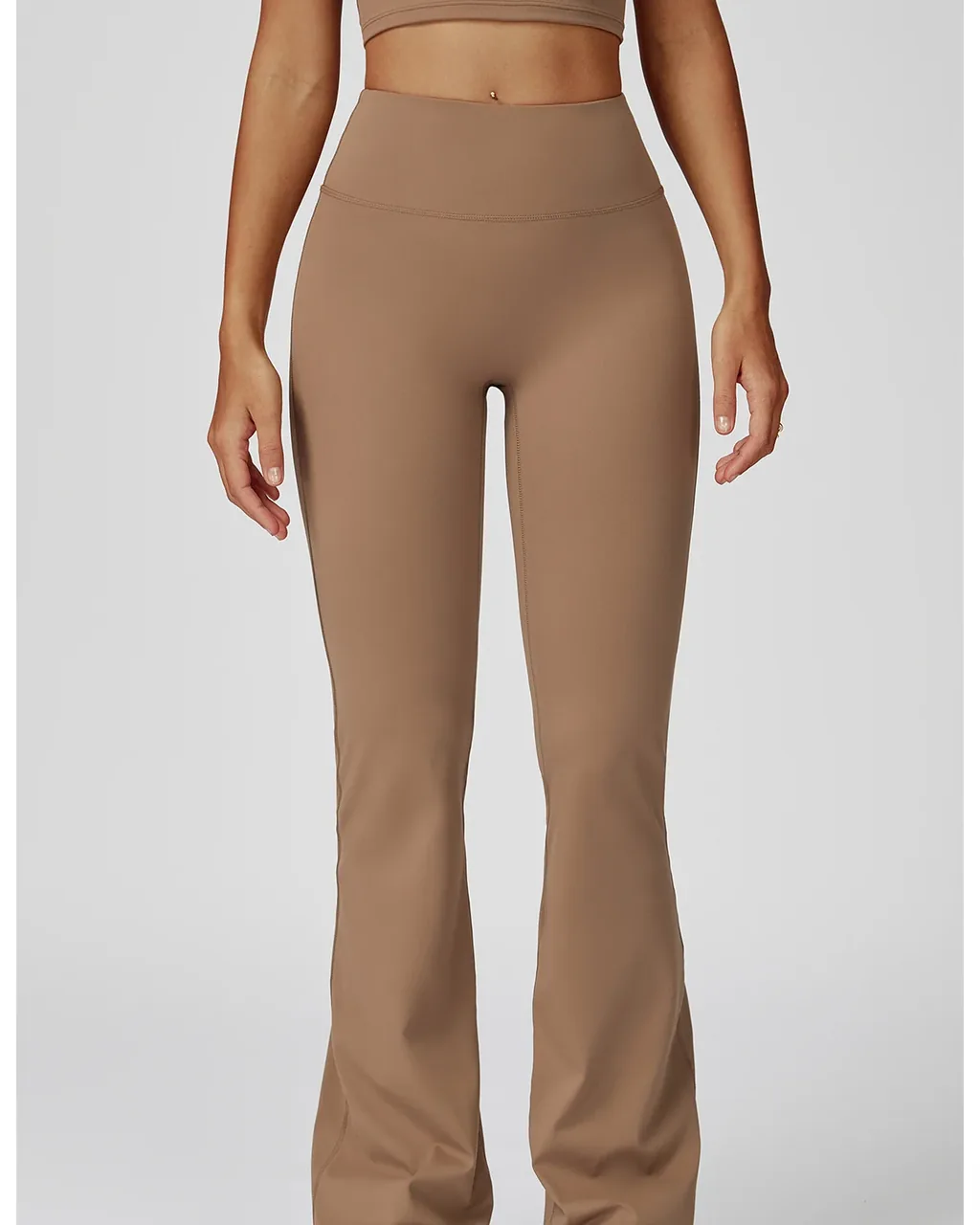 Leggings Yoga Acampanados De Cintura Alta Casual Con Tejido Cepillado - camel