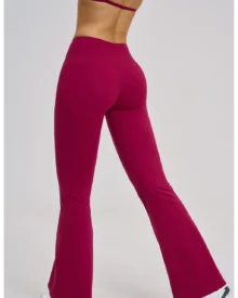 Brushed High Waist Yoga Tight Wide Leg Flare Casual - Deep Wine Red