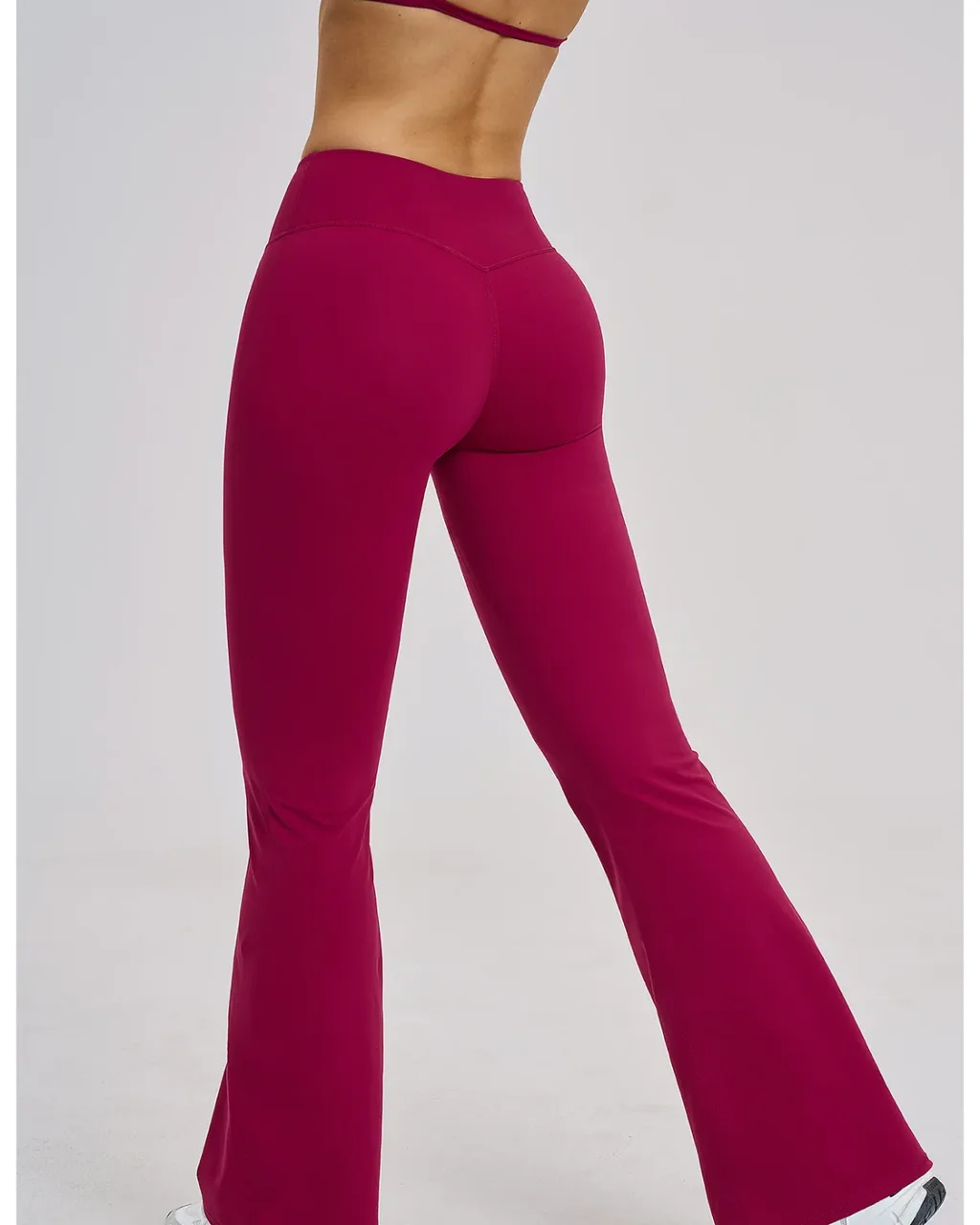 Leggings Yoga Acampanados De Cintura Alta Casual Con Tejido Cepillado - Deep vino rojo