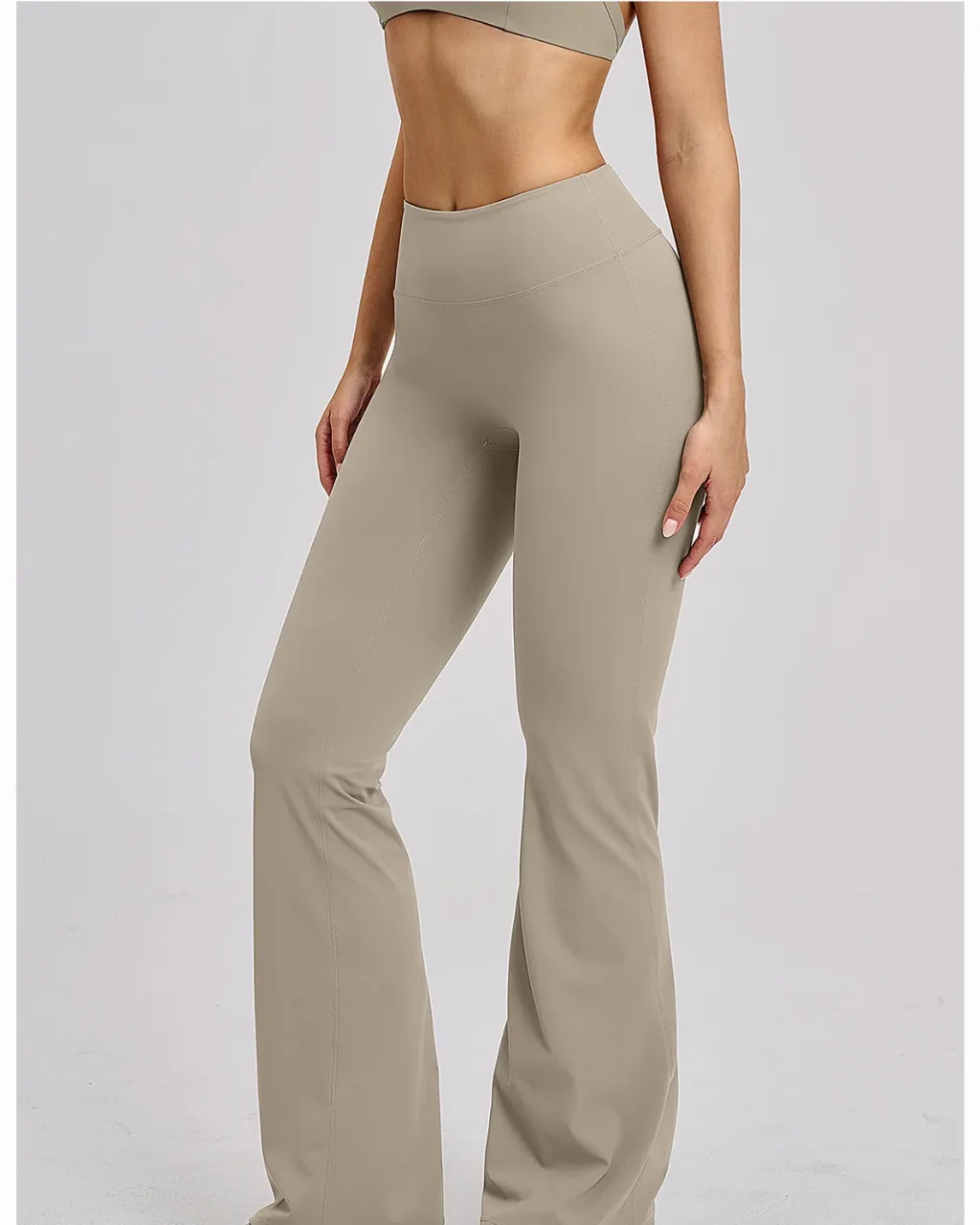 Leggings Yoga Acampanados De Cintura Alta Casual Con Tejido Cepillado - gris