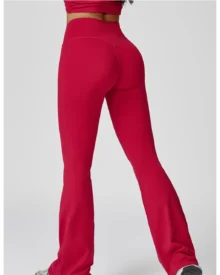 Brushed High Waist Yoga Tight Wide Leg Flare Casual - Red
