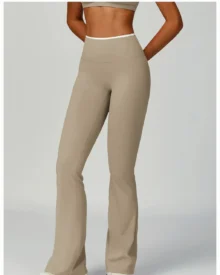 Color Block High Waist Quick Dry Nude Feel Flare - beige