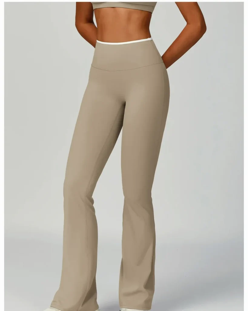 Color Block High Waist Quick Dry Nude Feel Flare - beige