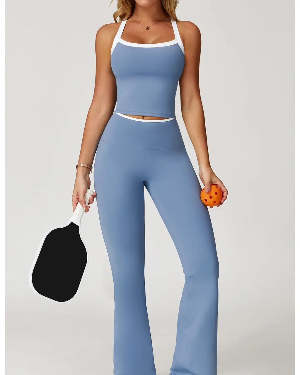Leggings Alta Cintura Color Block, Secado Rápido Y Sensación Nude - azul