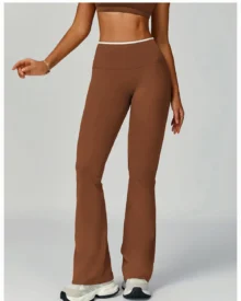 Color Block High Waist Quick Dry Nude Feel Flare - Brown